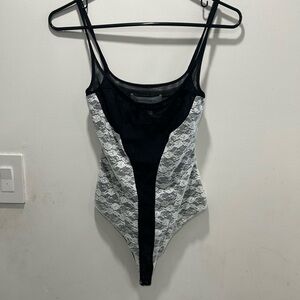 Kathryn Bowen Black and White Lace Bodysuit
